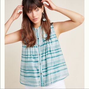 NWT Anthropologie Current Air Piper Turquoise Striped Sleeveless Top, L